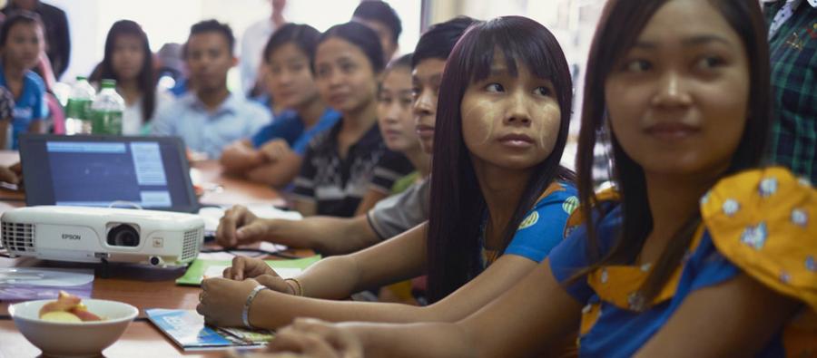Garment workers at the workers rights training centre, Myanmar. Garment workers at the workers rights training centre, Myanmar.