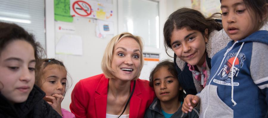 Irina Kolesnikova met children and took part in their activities in a refugee camp in Tabanovce, Macedonia. Photo: Stefan Rousseau/PA Irina Kolesnikova met children and took part in their activities in a refugee camp in Tabanovce